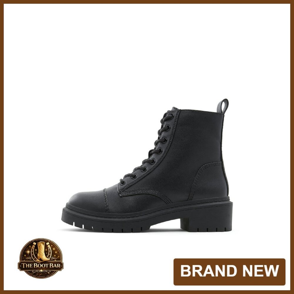 Vegan Leather Combat Boots, Water Resistant, 1.5 Inch Heel